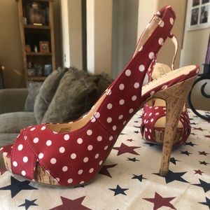 Red & white polka dot 4.5” heels